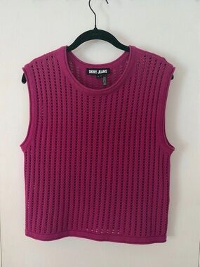 Dkny Magenta Open-Knit Sleeveless Tank Top